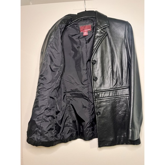 Merona Genuine Soft Leather Jacket Women's Black Button Lined Pockets S - Picture 6 of 9